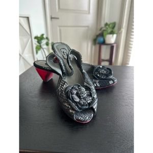 Salpy Women's  Hayden Leather Flower Peep Toe Slingback Kitten Heel Shoes Sz. 8